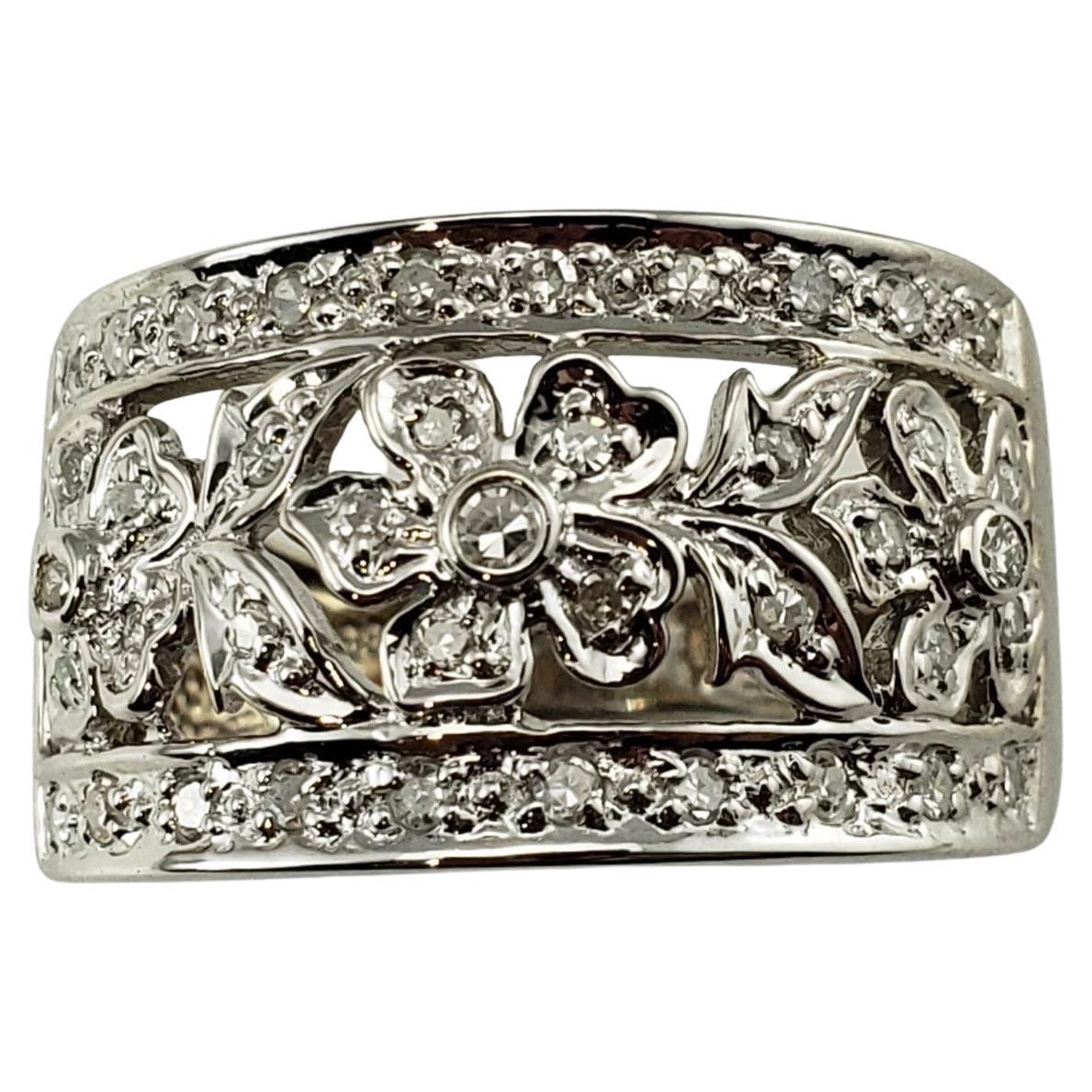 14 Karat White Gold Floral Diamond Band Ring For Sale