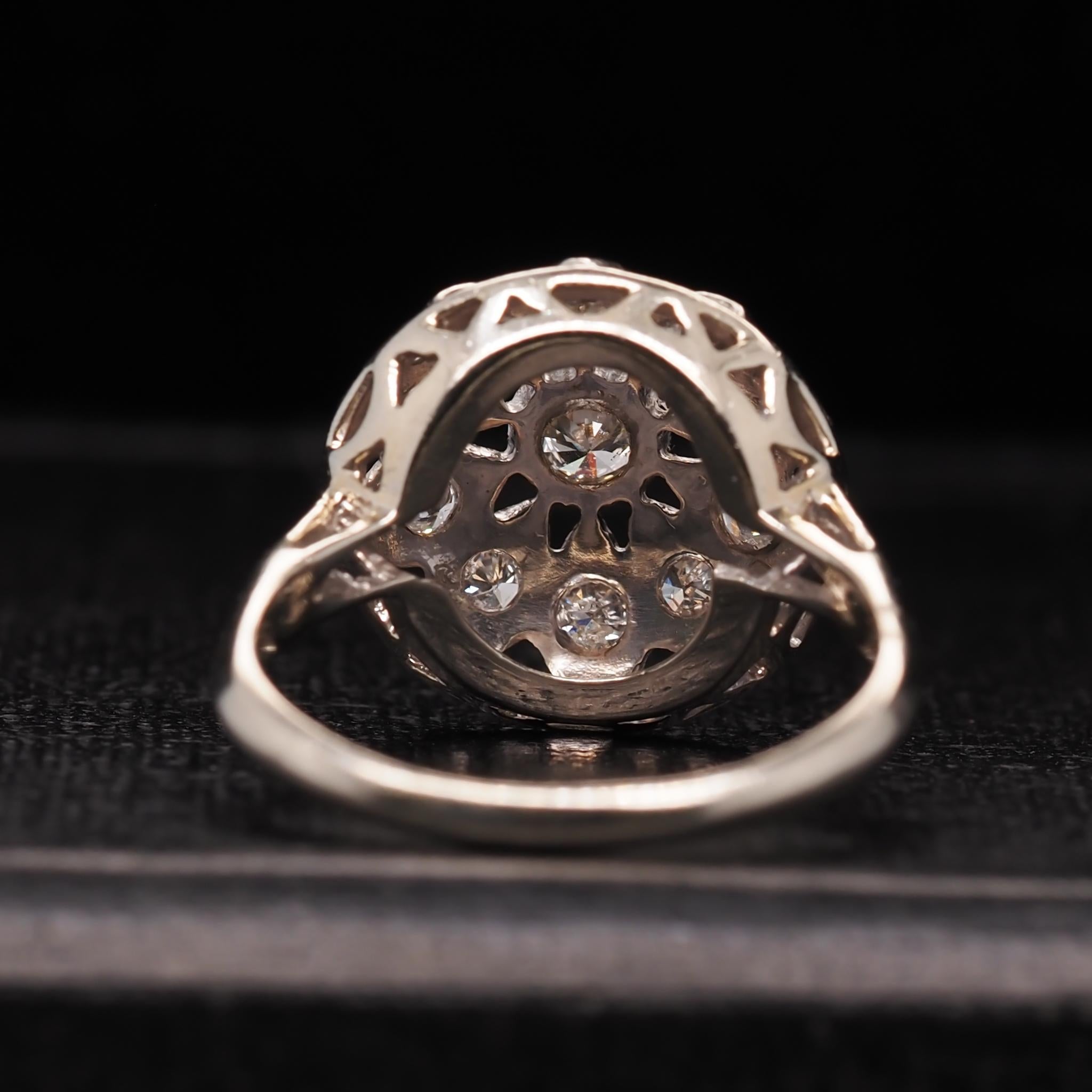 Women's or Men's 14 Karat White Gold Floral Diamond Ring For Sale