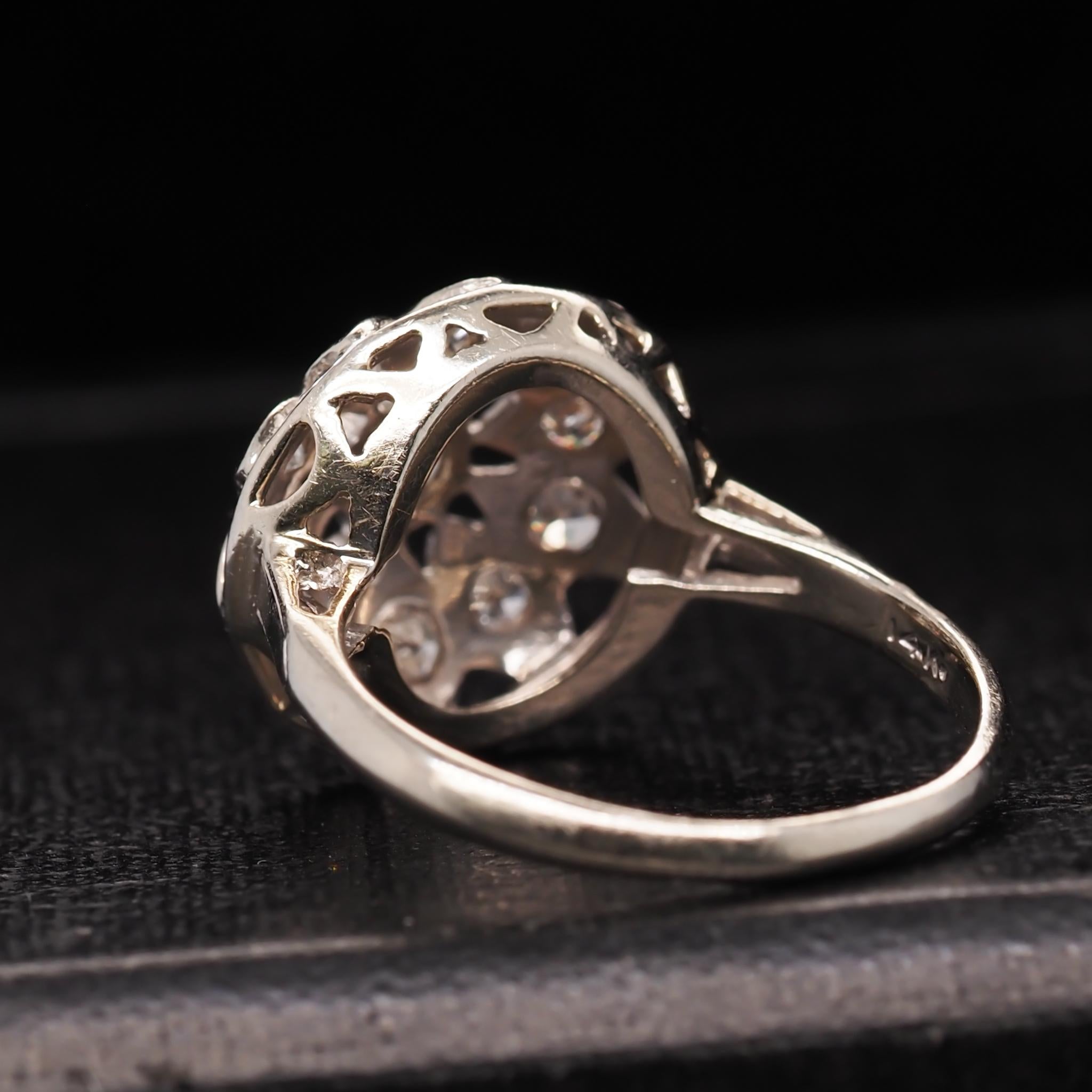 14 Karat White Gold Floral Diamond Ring For Sale 1