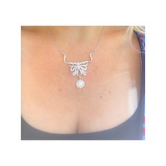 14 Karat White Gold Floral Filigree Diamond Pendant Necklace