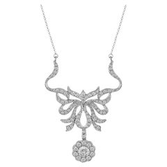14 Karat White Gold Floral Filigree Diamond Pendant Necklace