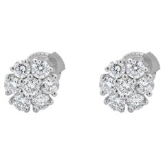 14 Karat White Gold Flower Diamond Stud Earrings