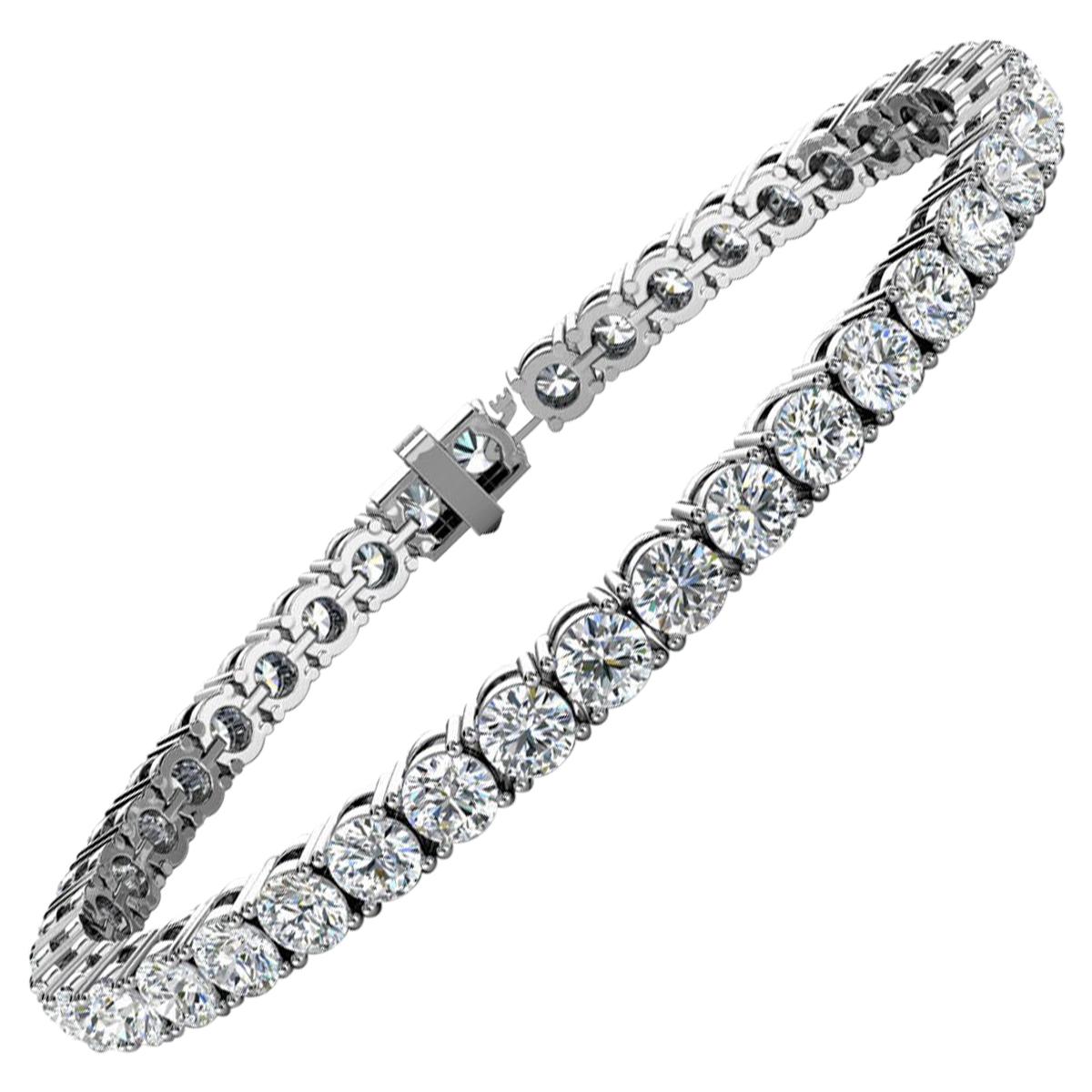 Bracelet tennis à quatre griffes en or blanc 14 carats avec diamants de 10 carats