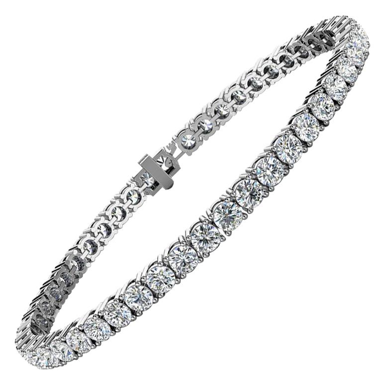 Bracelet tennis à quatre griffes en or blanc 14 carats avec diamants de 7 carats