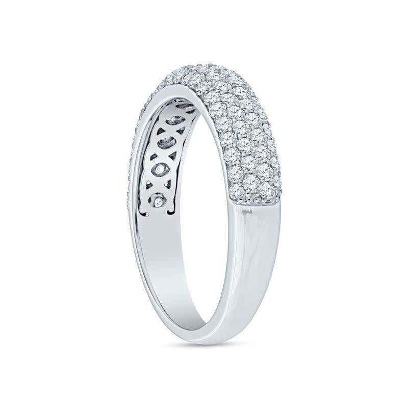 Round Cut 14 Karat White Gold Four Row Pave Set Diamond Wedding Band