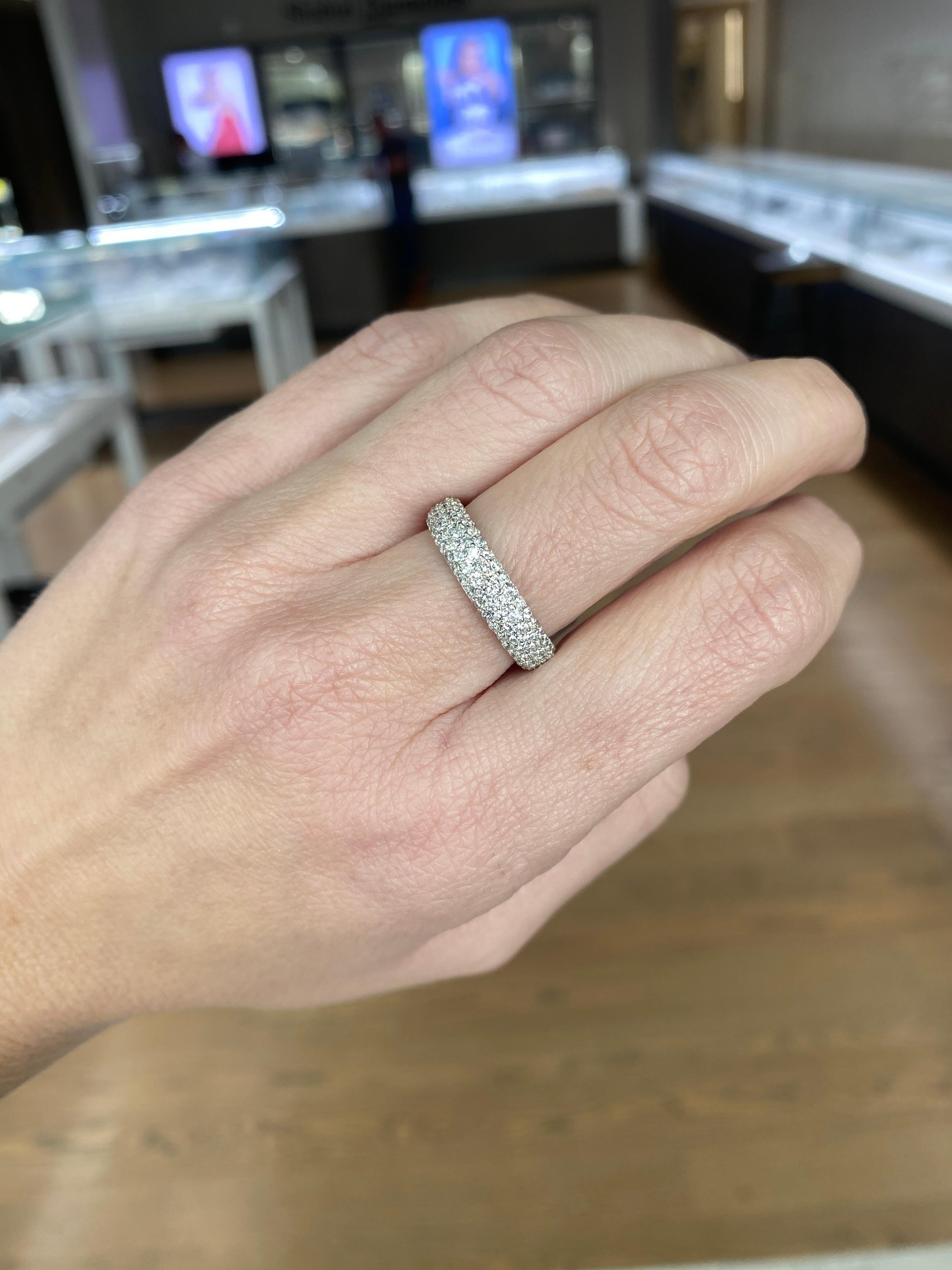 14 Karat White Gold Four Row Pave Set Diamond Wedding Band 1