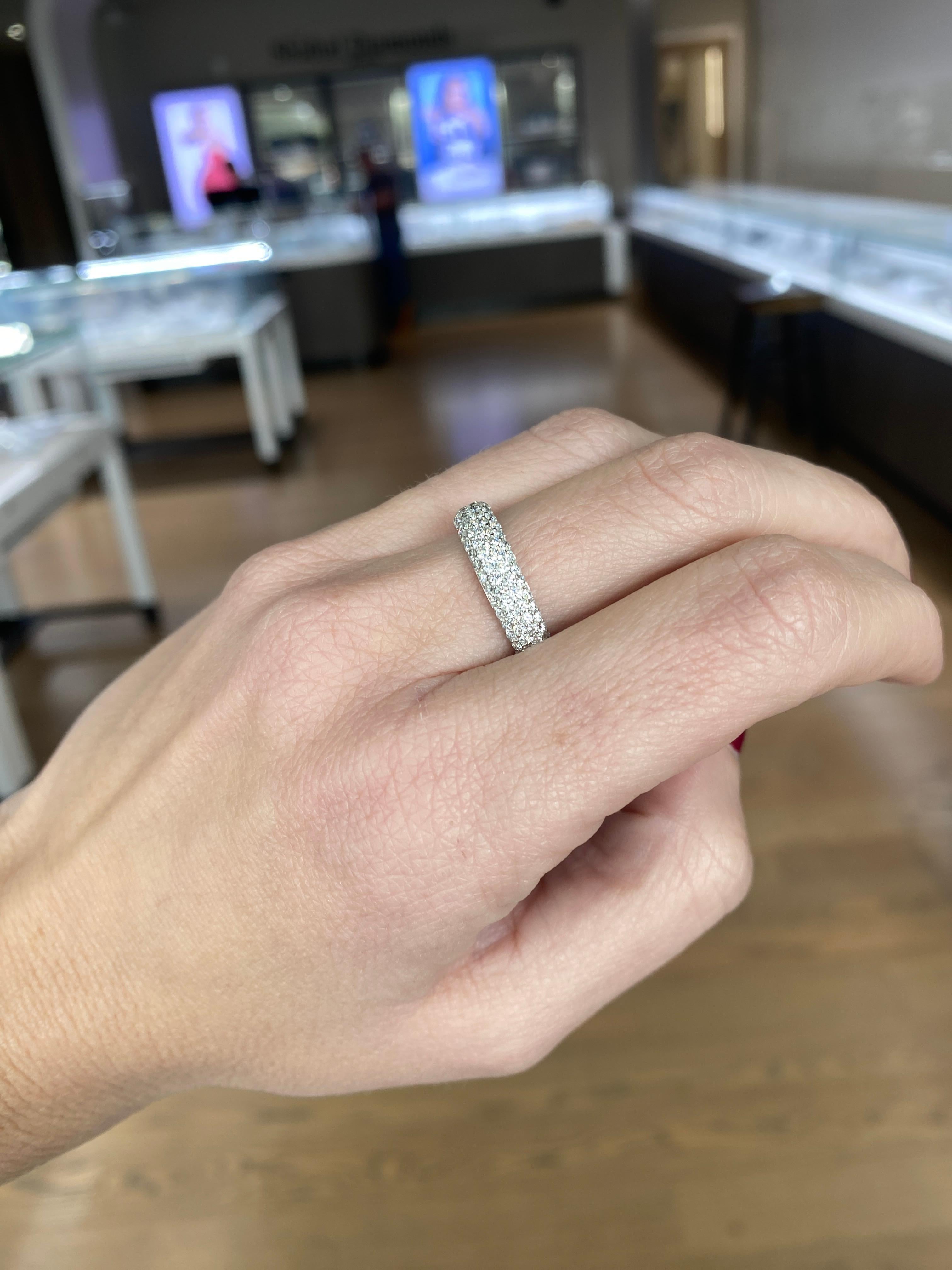 14 Karat White Gold Four Row Pave Set Diamond Wedding Band 2