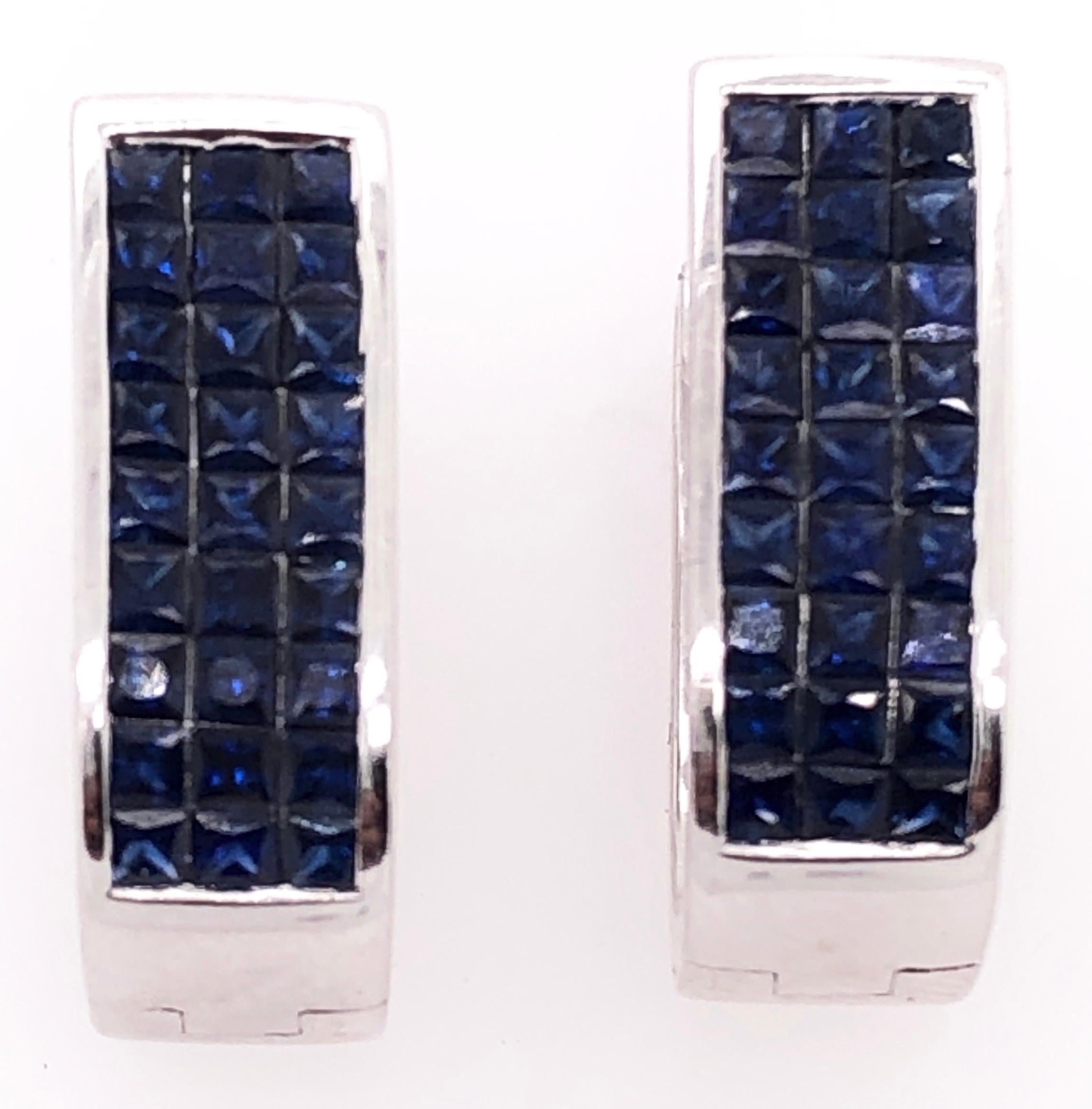 Modern 14 Karat White Gold Diamond And Sapphire Reversible Hoop Earrings For Sale