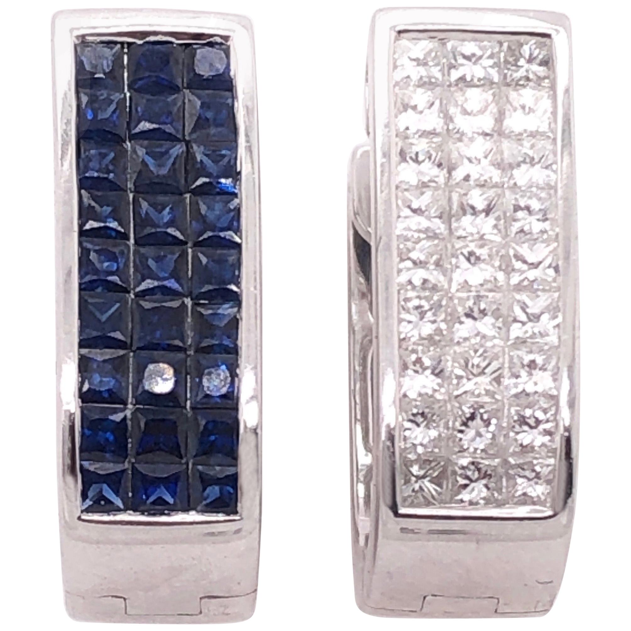 14 Karat White Gold Diamond And Sapphire Reversible Hoop Earrings For Sale