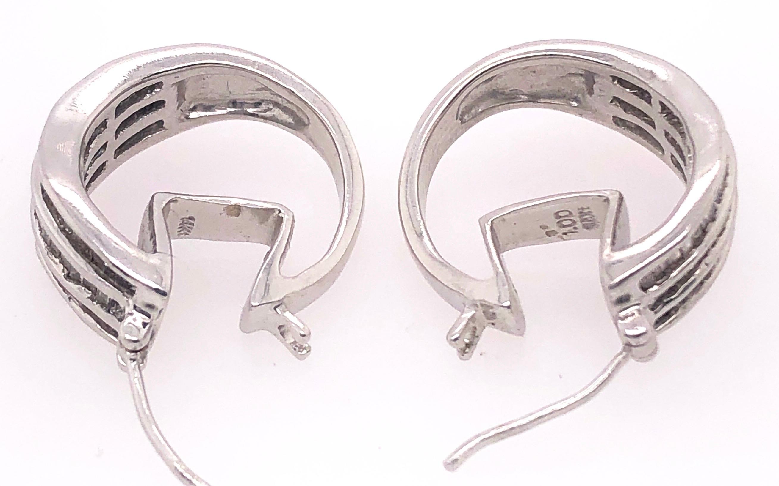 Women's or Men's 14 Karat White Gold Free Style Half Hoop Diamond Earrings For Sale
