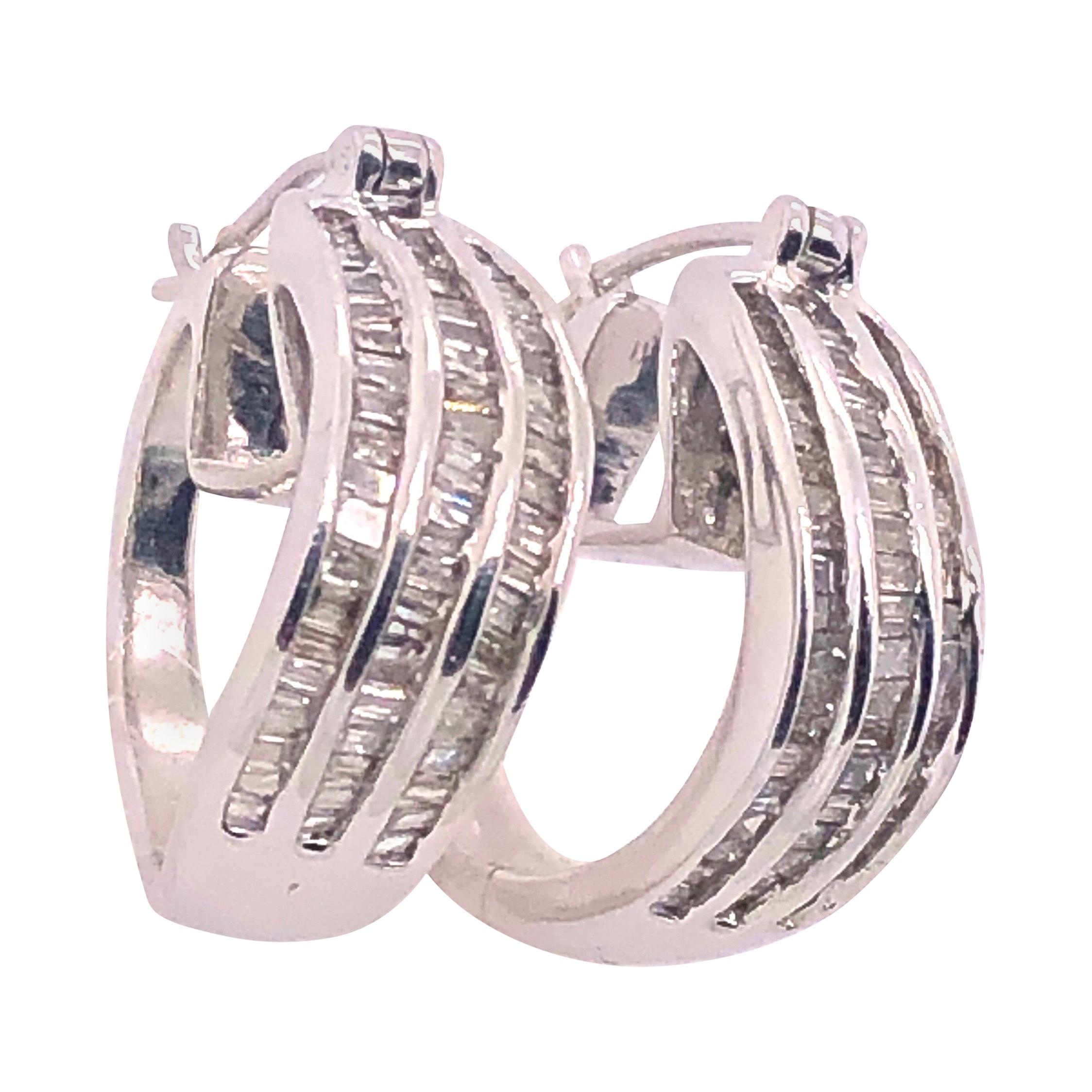 14 Karat White Gold Free Style Half Hoop Diamond Earrings For Sale