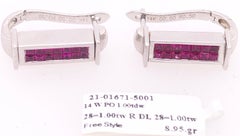 14 Karat Weißgold Wendbare Creolen mit Diamanten und Rubinen