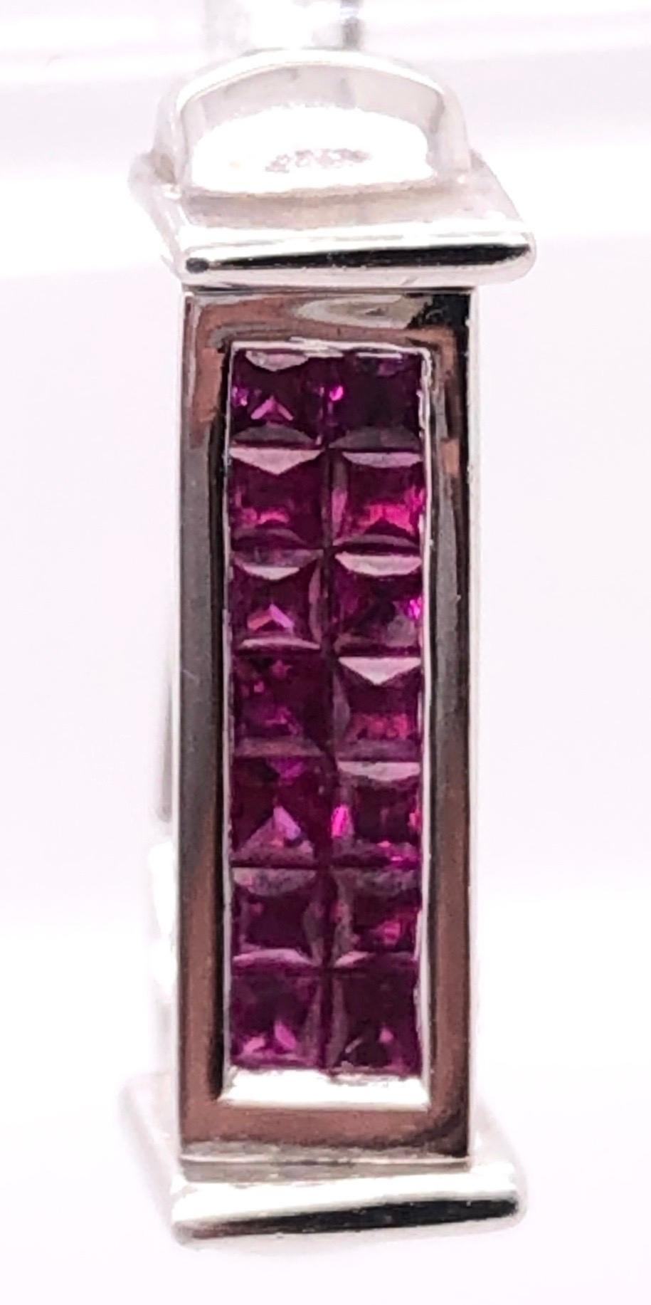 Women's or Men's 14 Karat White Gold Diamond And Ruby Reversible Hoop Earrings For Sale