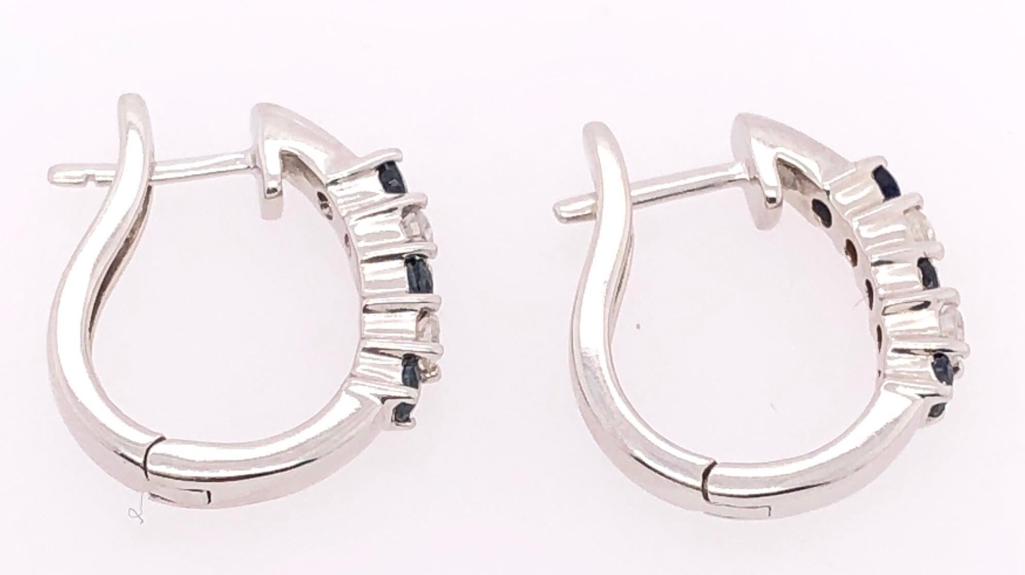 Modern 14 Karat White Gold Free Style Sapphire and Diamond Hoop Earrings For Sale