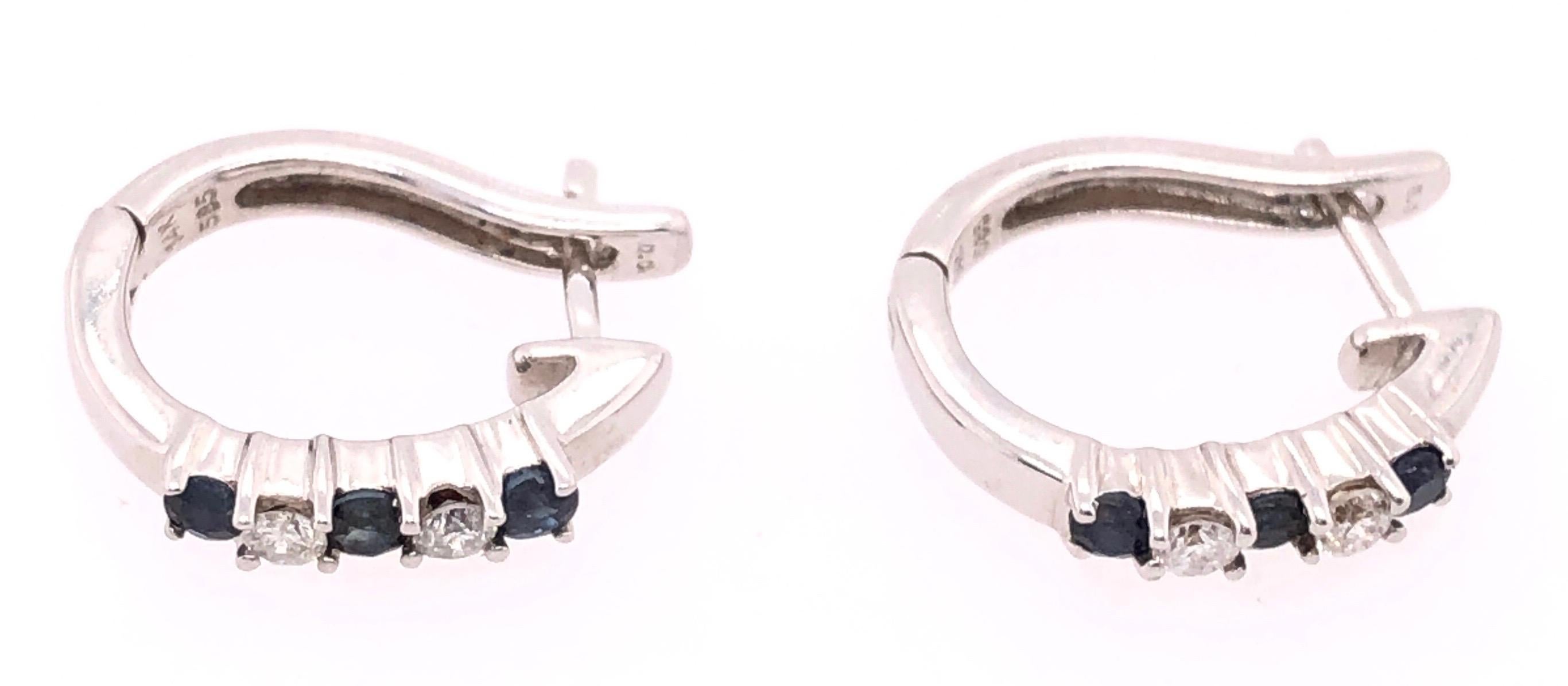 14 Karat White Gold Free Style Sapphire and Diamond Hoop Earrings In Good Condition For Sale In Stamford, CT