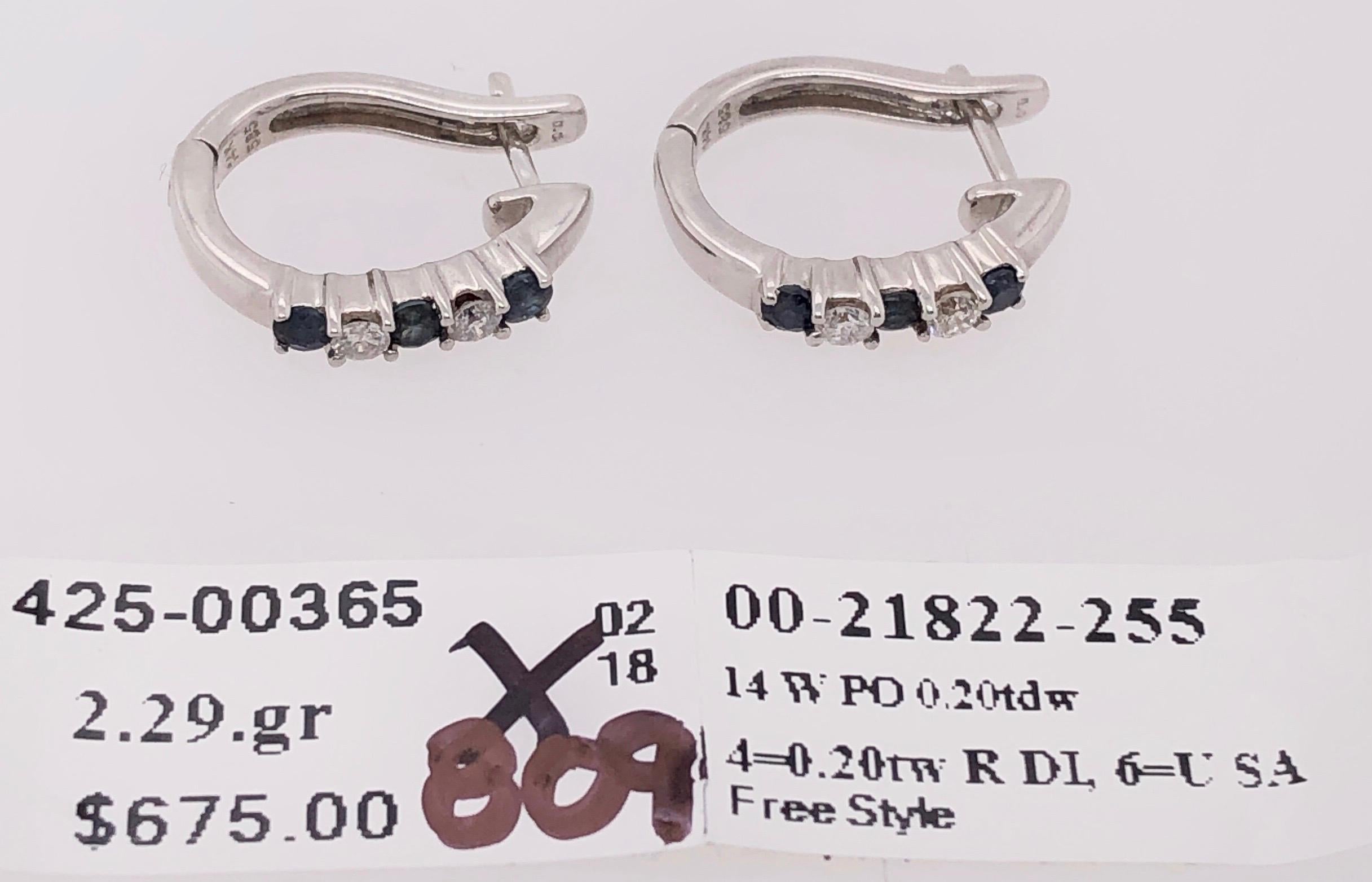 14 Karat White Gold Free Style Sapphire and Diamond Hoop Earrings For Sale 1