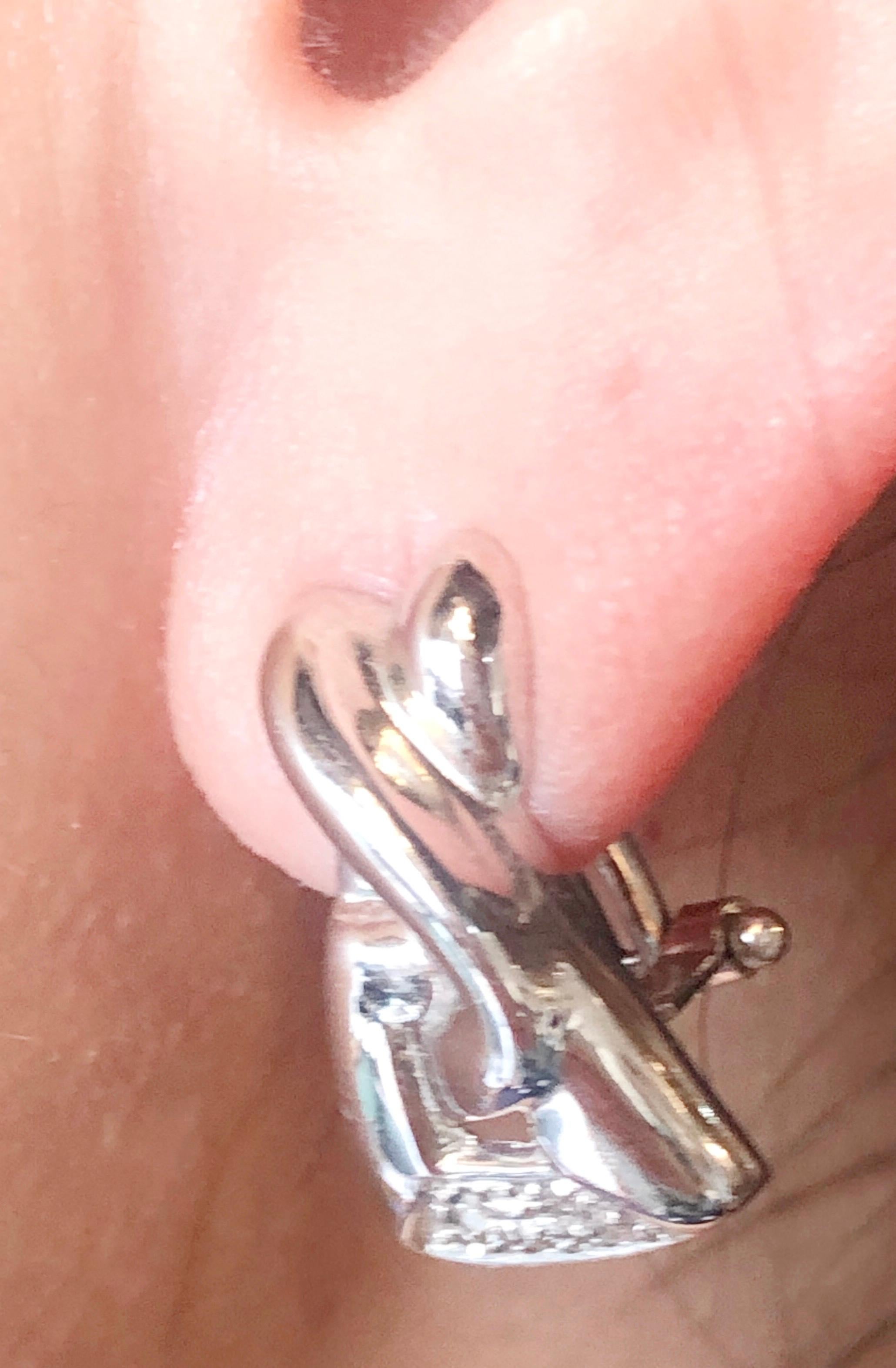 Modern 14 Karat White Gold French Back Fashion Earrings with Diamonds 0.10 TDW For Sale