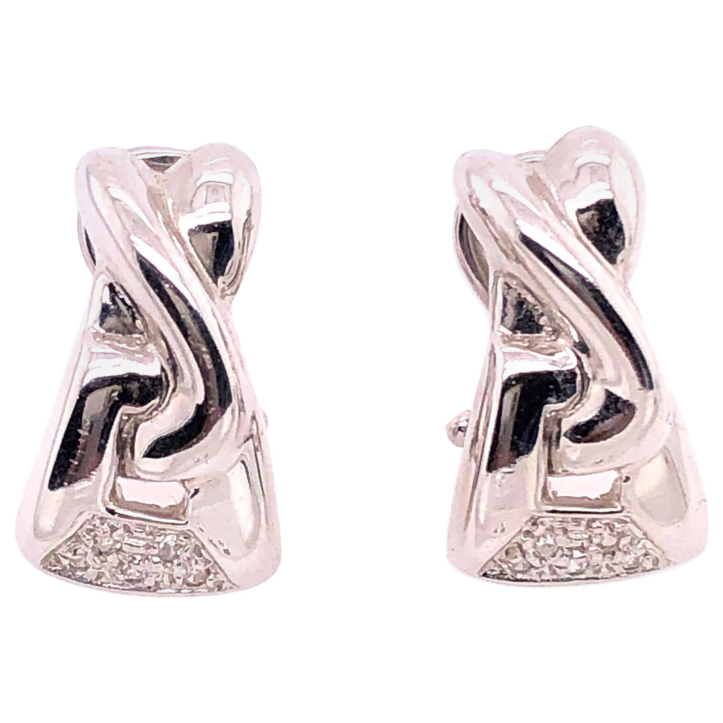 14 Karat White Gold French Back Fashion Earrings with Diamonds 0.10 TDW