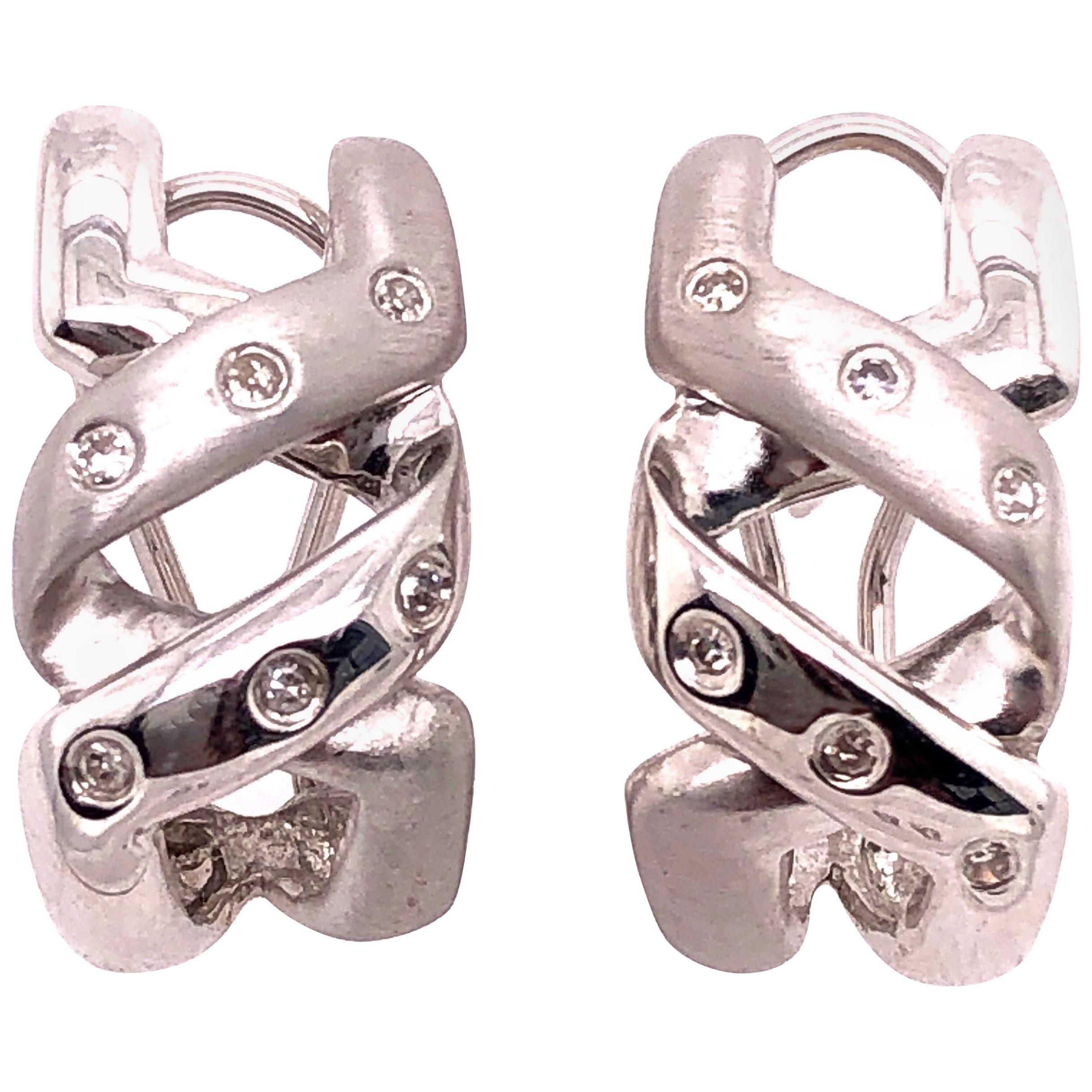 14 Karat White Gold French Back Fashion Earrings with Round Diamonds 0.25 TDW For Sale