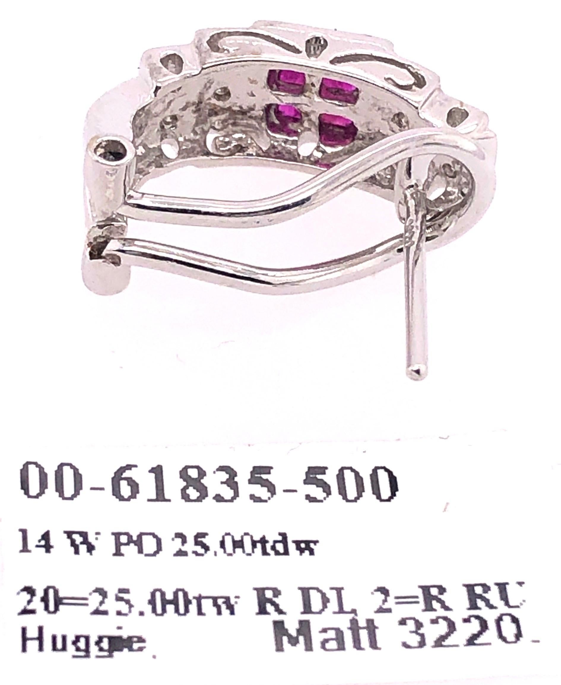 14 Karat White Gold French Back Half Hoop Ruby and Diamond Earrings For Sale 4