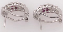14 Karat White Gold French Back Half Hoop Ruby and Diamond Earrings