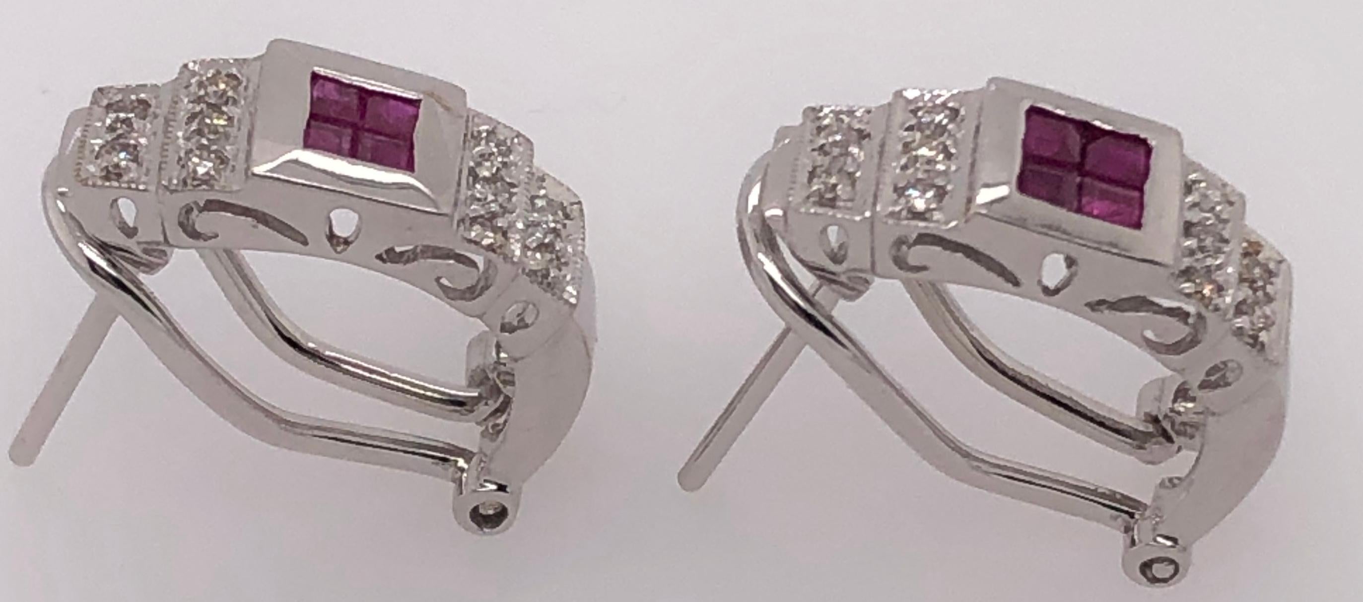 14 Karat Weißgold Französische Rubin- und Diamant-Ohrringe mit französischer Rückenlehne für Damen oder Herren im Angebot
