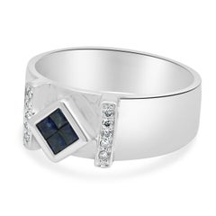 14 Karat White Gold French Cut Blue Sapphire and Round Diamond Ring