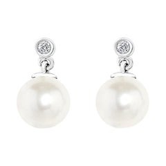 14 Karat White Gold Freshwater Cultured Pearl and Diamond Earring
