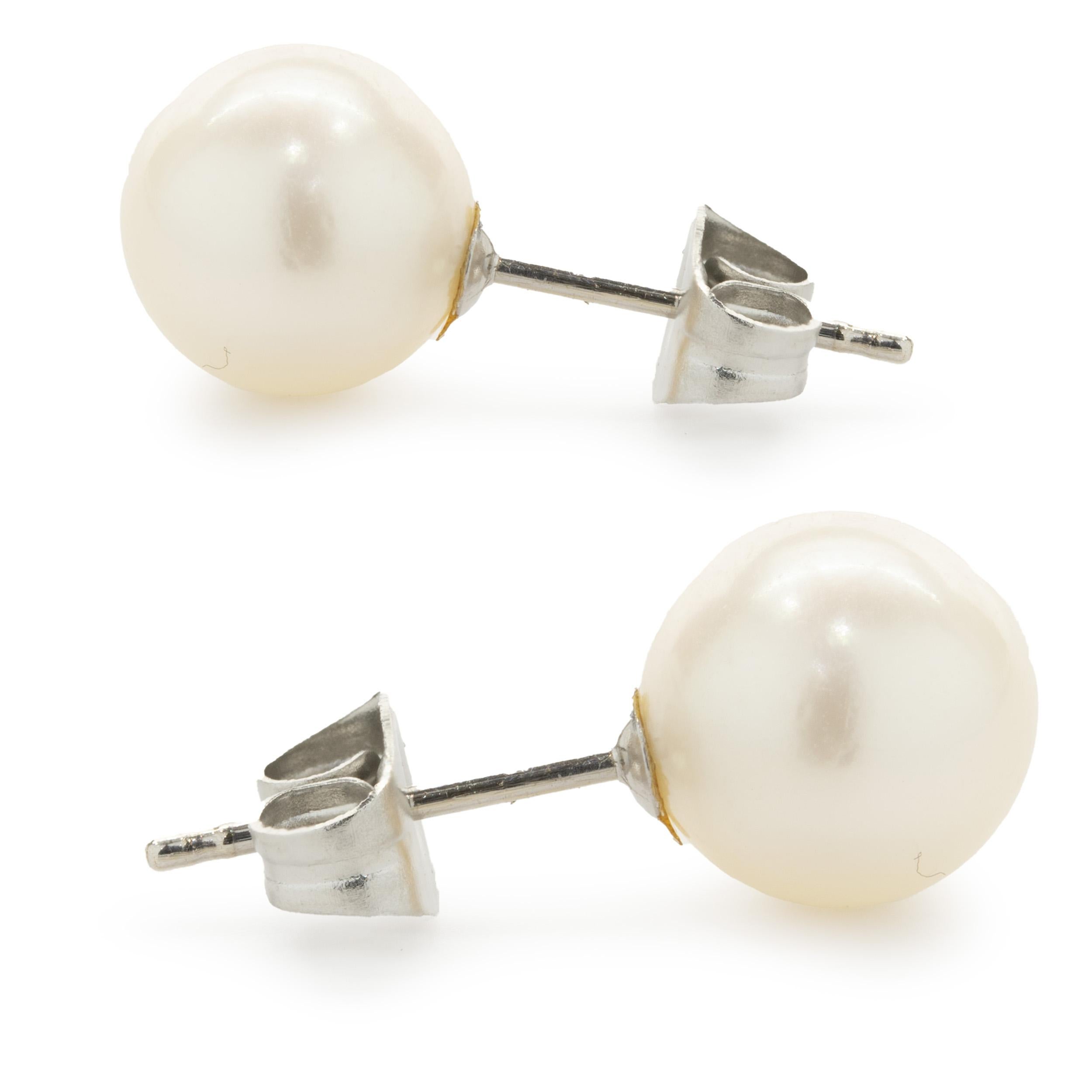 Uncut 14 Karat White Gold Freshwater Pearl Stud Earrings