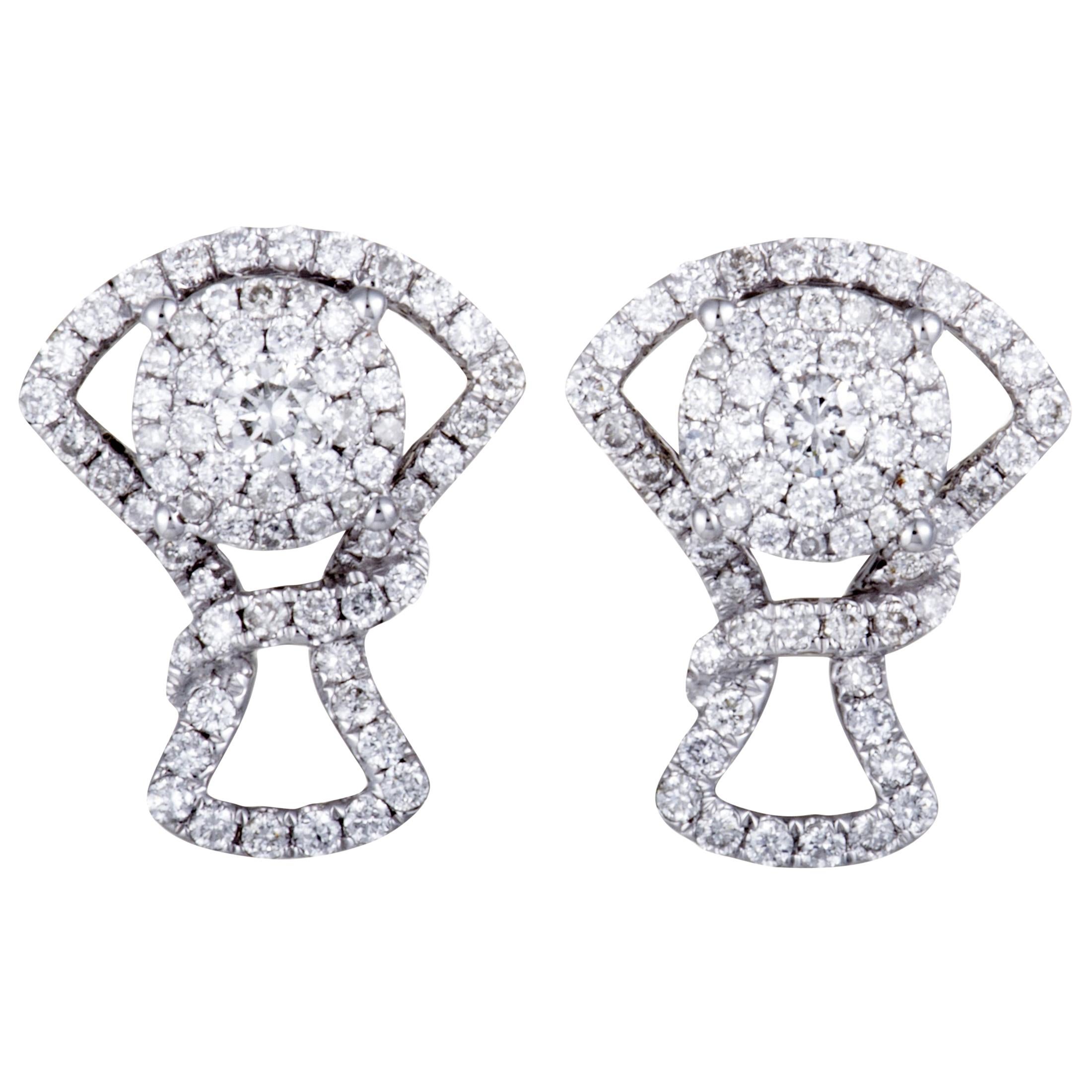 14 Karat White Gold Full, 1 Carat Diamond Pave Earrings