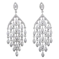 14 Karat White Gold Full Diamond Chandelier Dangling Push Back Earrings