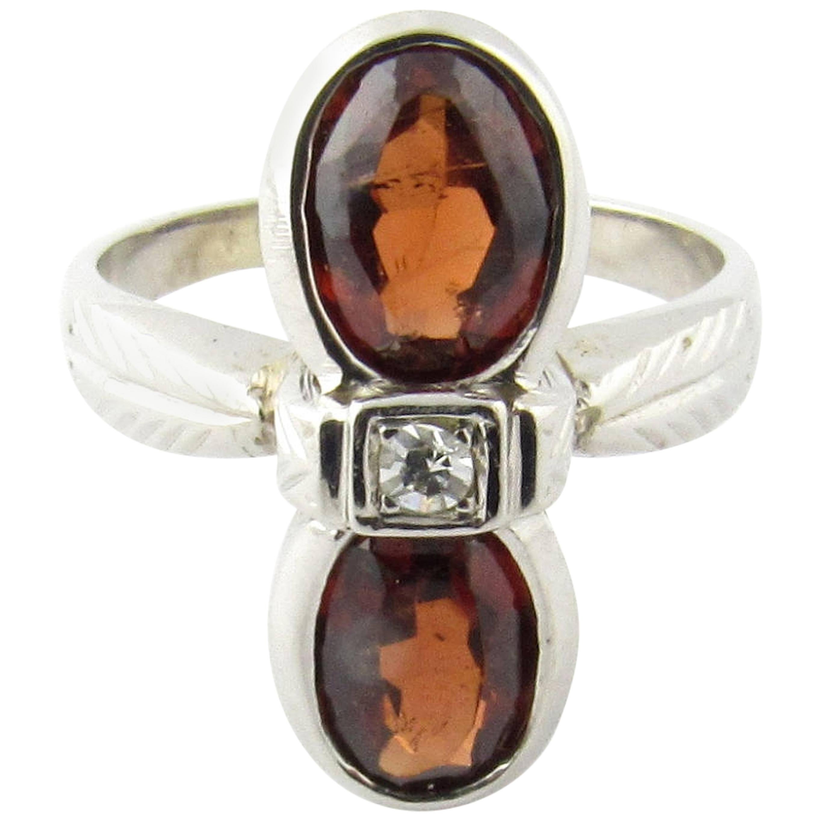 14 Karat White Gold Garnet and Diamond Ring