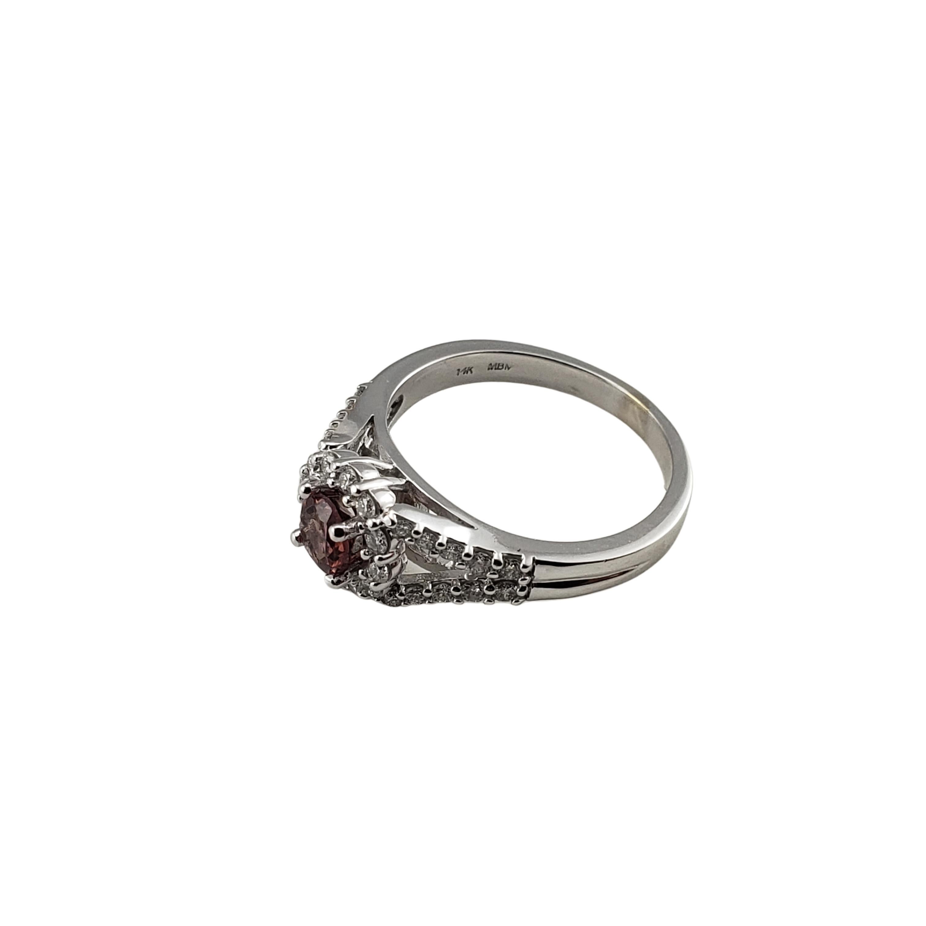 14 Karat White Gold Garnet and Diamond Ring  In Good Condition For Sale In Washington Depot, CT