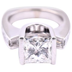 14 Karat White Gold Gauthier Princess Cut Diamond Engagement Ring