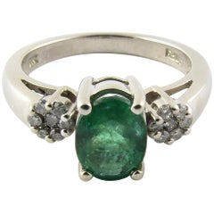 Vintage 14 Karat White Gold Genuine Emerald and Diamond Ring