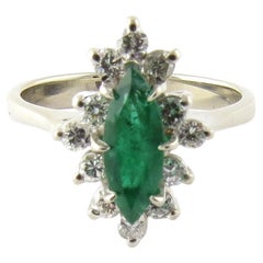 14 Karat White Gold Genuine Emerald and Diamond Ring
