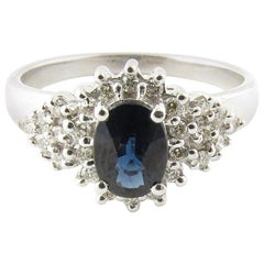 14 Karat White Gold Genuine Sapphire and Diamond Ring