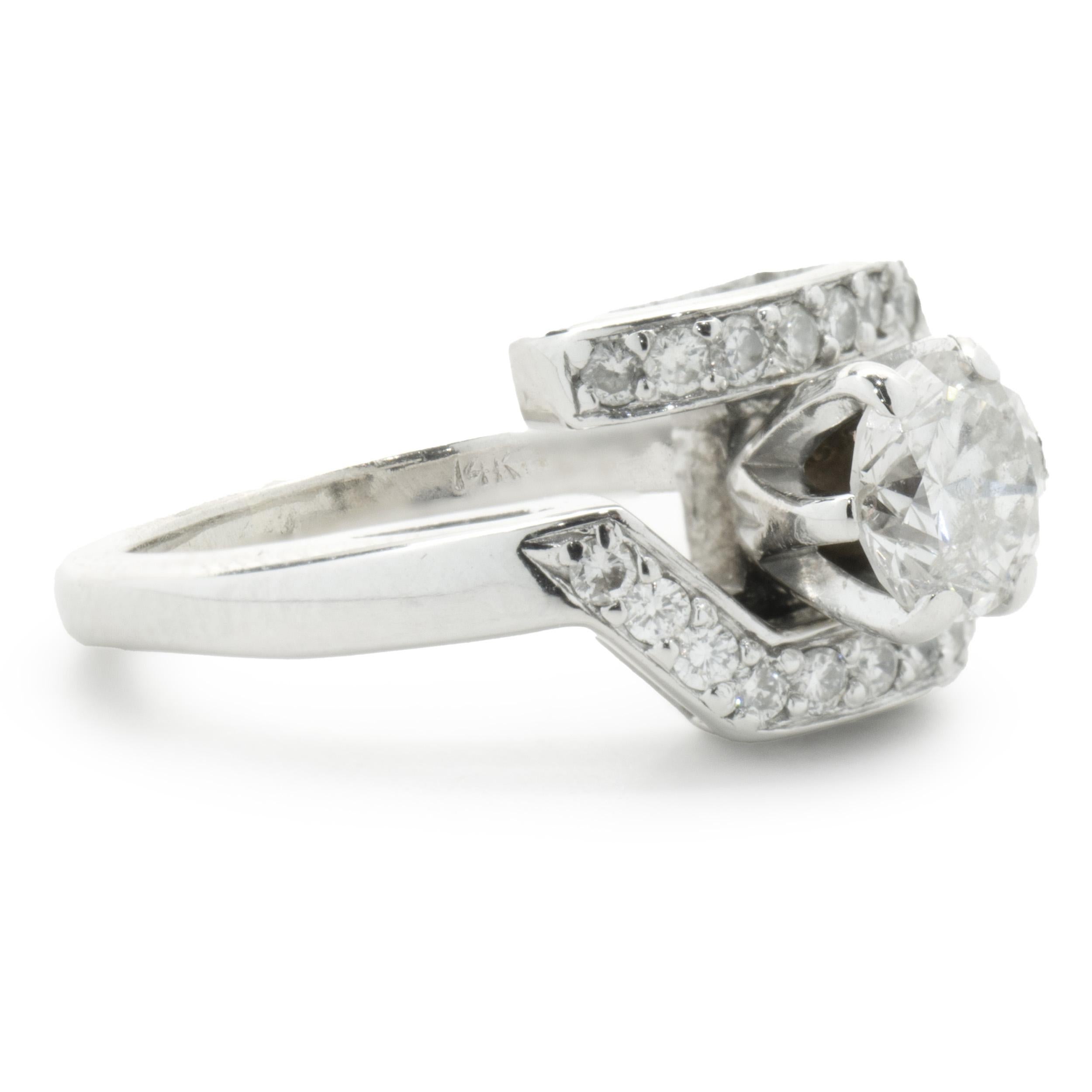 Round Cut 14 Karat White Gold Geometric Bypass Diamond Engagement Ring For Sale