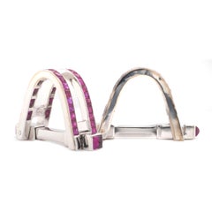 14 Karat White Gold Geometric Ruby Cufflinks