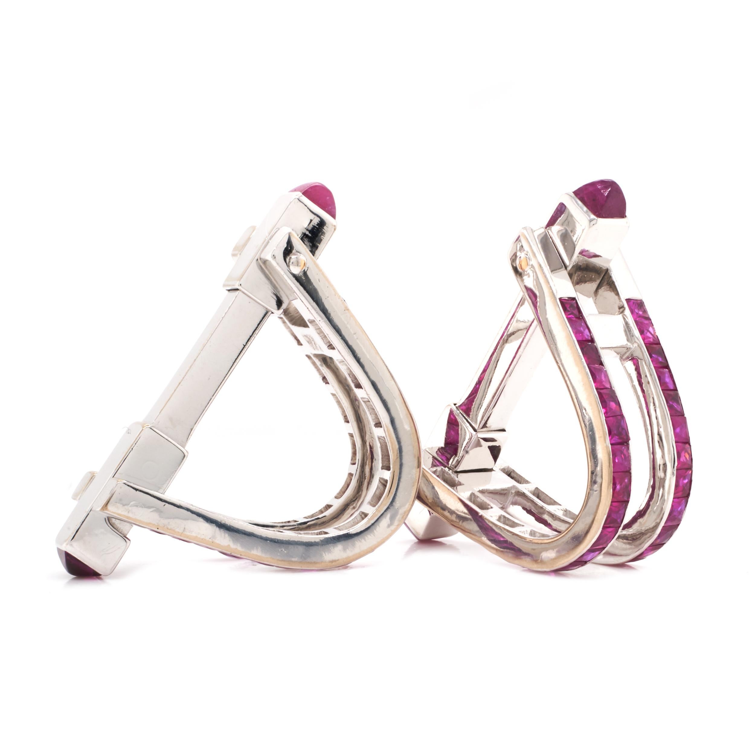 14 Karat White Gold Geometric Ruby Cufflinks In Excellent Condition For Sale In Scottsdale, AZ