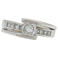 14 Karat White Gold GIA .54 Carat Princess Cut Diamond Ring VS1/E Wedding Set