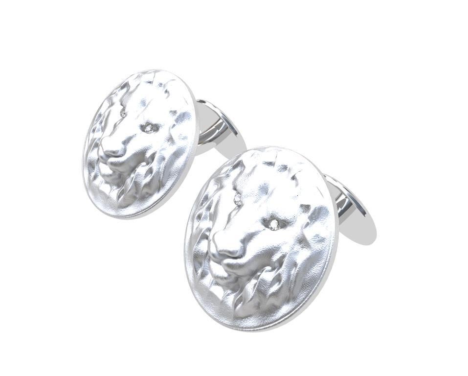 14K White Gold GIA Diamond Lion Cuff links. The great lion. Ruler of the jungle, brave, and fearless. The best subject matter for guys. Who wants to see one of these live?   19 mm diameter, sandblasted and polished 14kw gold cuff links. made to