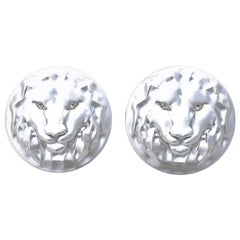 Boutons de manchette Lion en or blanc 14 carats avec diamant GIA