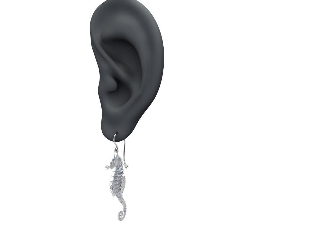 Boucles d'oreilles hippocampe en or blanc 14 carats avec diamants GIA Neuf - En vente à New York, NY