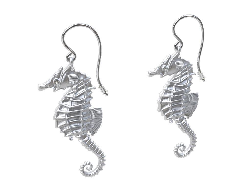 14 Karat White Gold GIA Diamond Sea Horse Earrings In New Condition For Sale In New York, NY