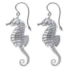 14 Karat White Gold GIA Diamond Sea Horse Earrings