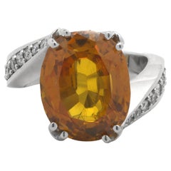 14 Karat White Gold Golden Sapphire and Diamond Bypass Ring