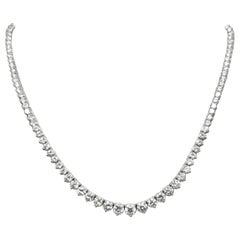 14 Karat White Gold Graduated 3 Prong Diamond Necklace 20.10 Carat