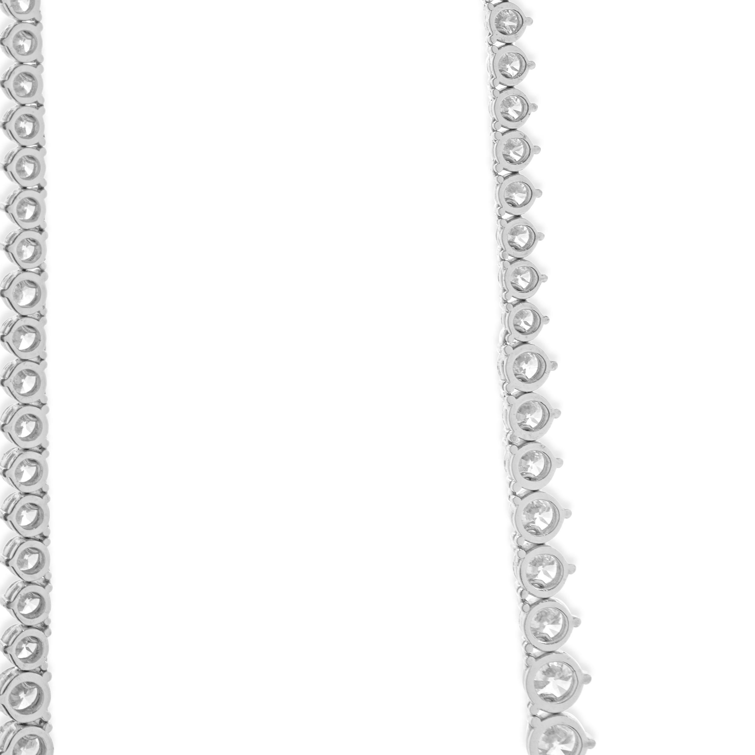 Round Cut 14 Karat White Gold Graduated Diamond Inline Necklace For Sale