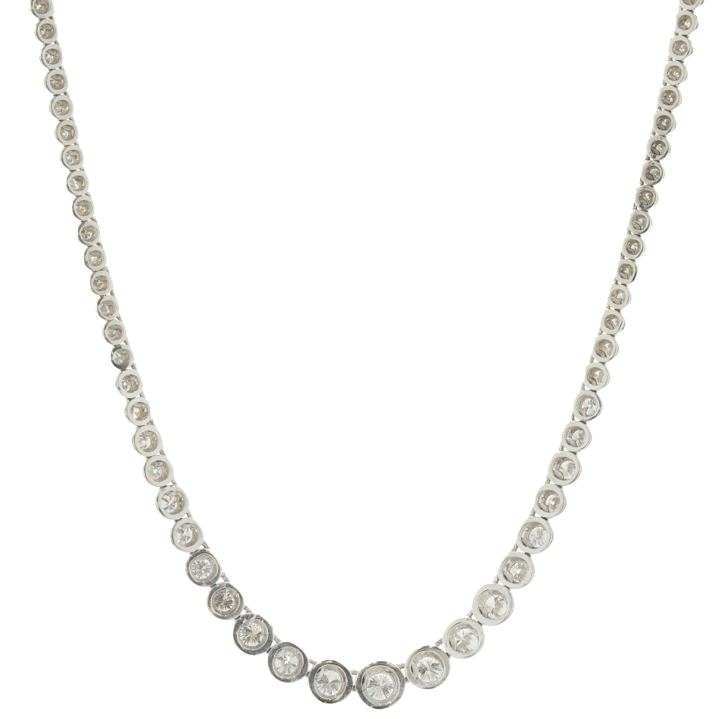 Designer: custom
Material: 14K white gold
Diamonds: 151 round brilliant cut = 6.50cttw 
Color: G / H 
Clarity: SI1
Weight: 21.78 grams
Dimensions: necklace measures 18-inches long